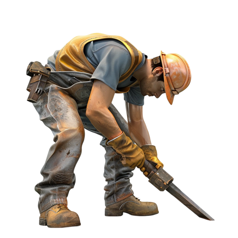 A Construction worker with a hammer on his back On transparent background. png