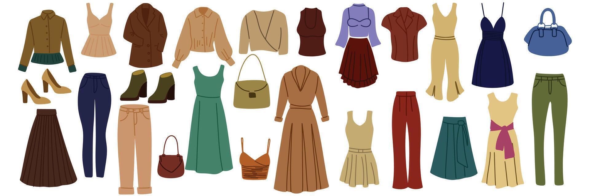 Collection of clothes isolated in flat style. Hand drawn art. vector