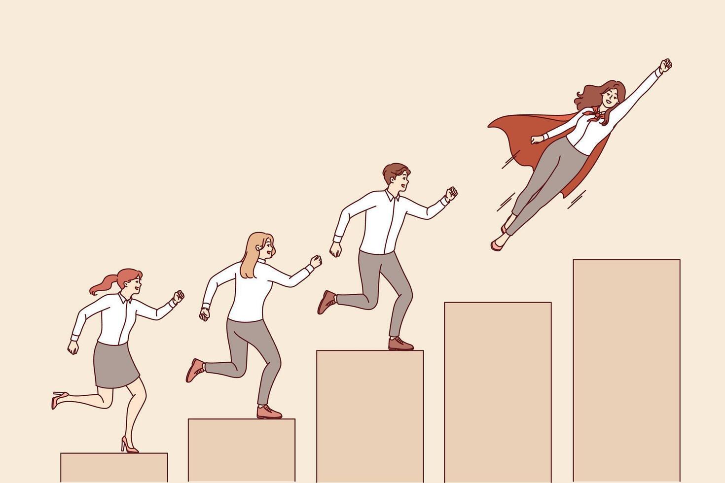 Team of business people climbs charts together and achieves success through teamwork and synergy vector