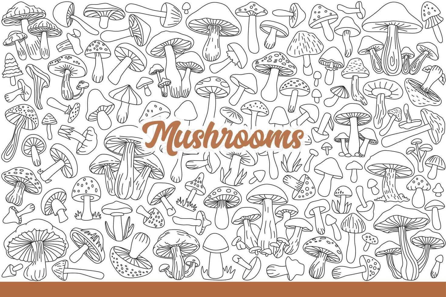 Harvest of fresh mushrooms collected in forest, suitable for food or poisonous. Hand drawn doodle vector