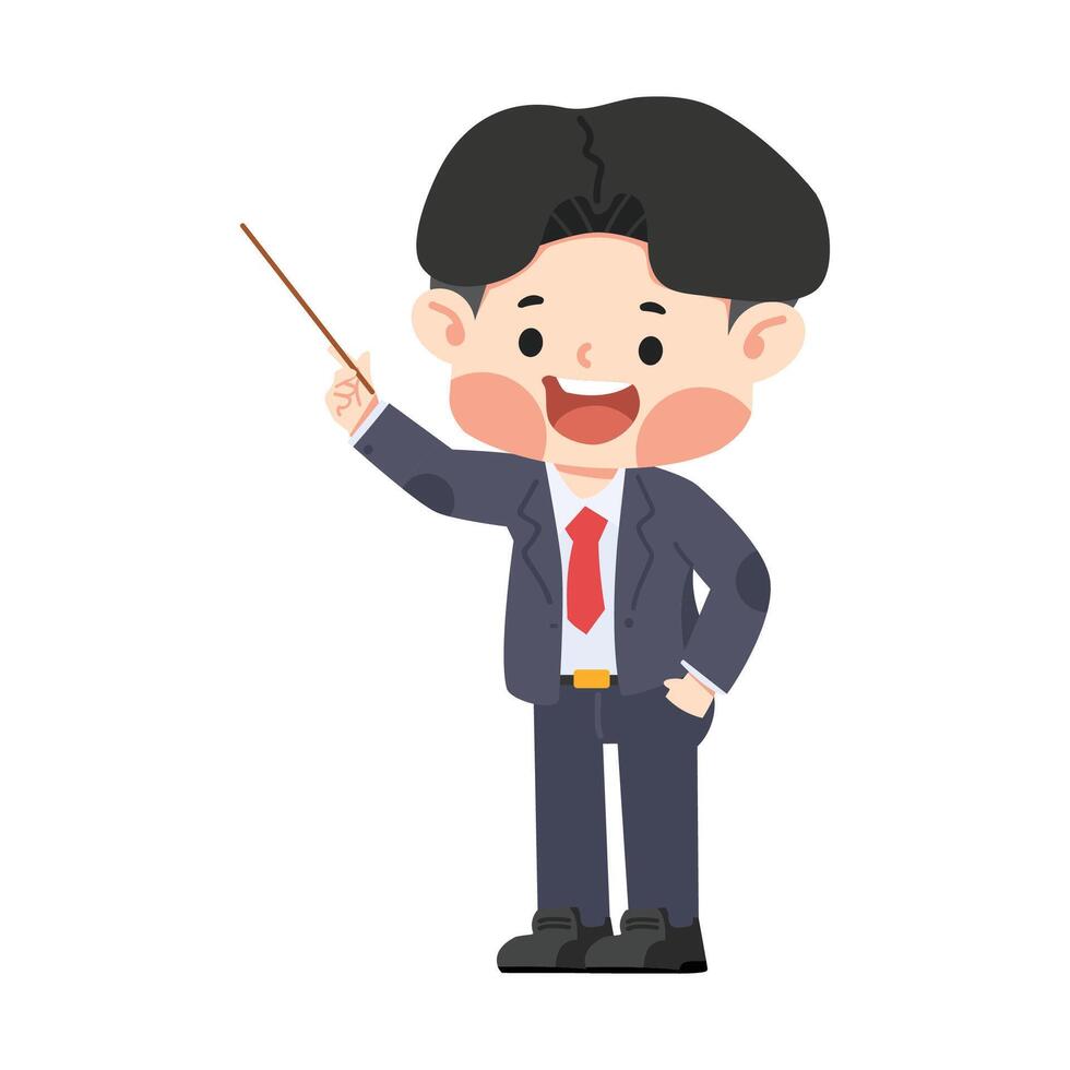 Cartoon businessman character pointing at presentation vector