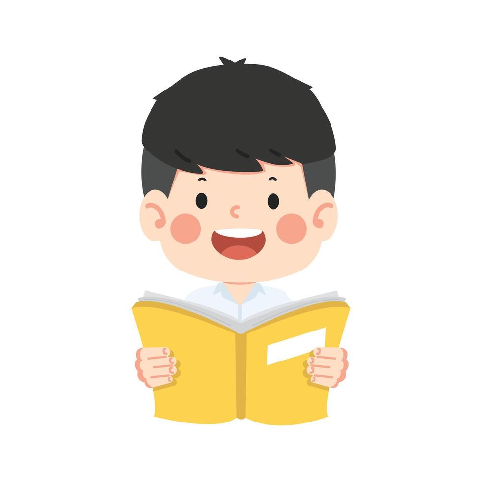 Cute boy student reading a book vector
