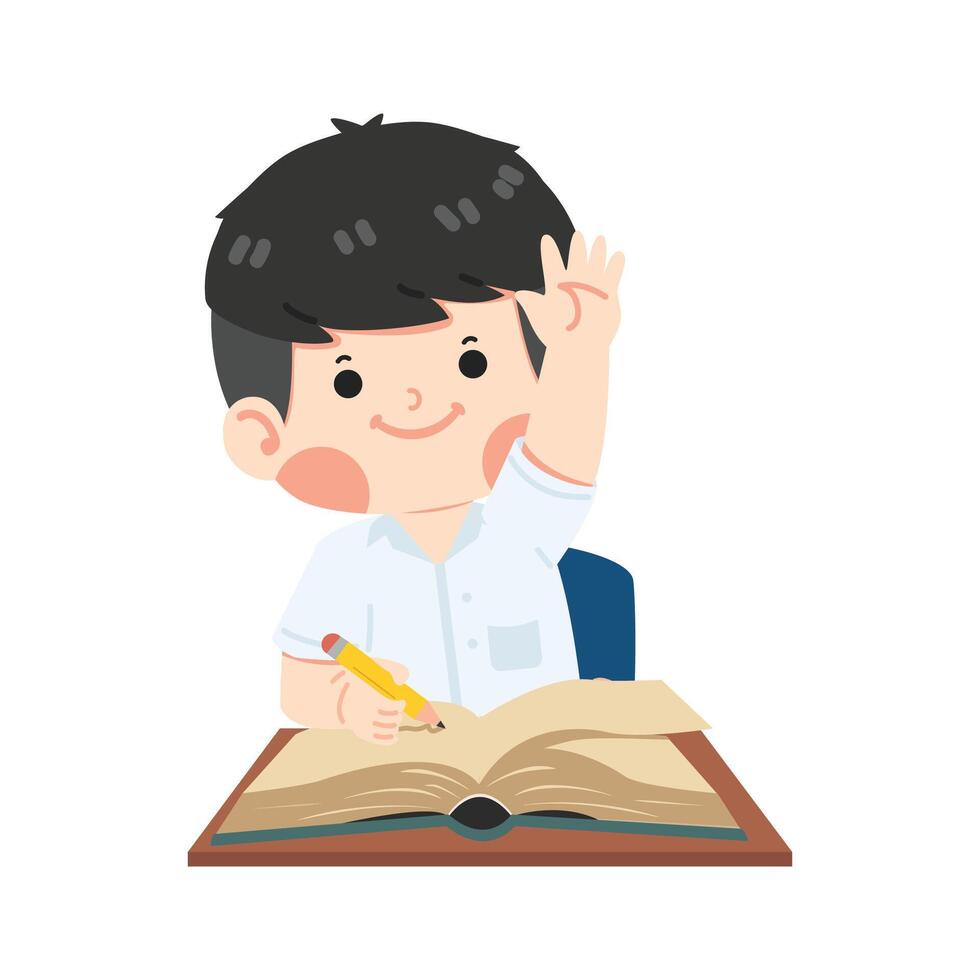 the student raises his hand up vector