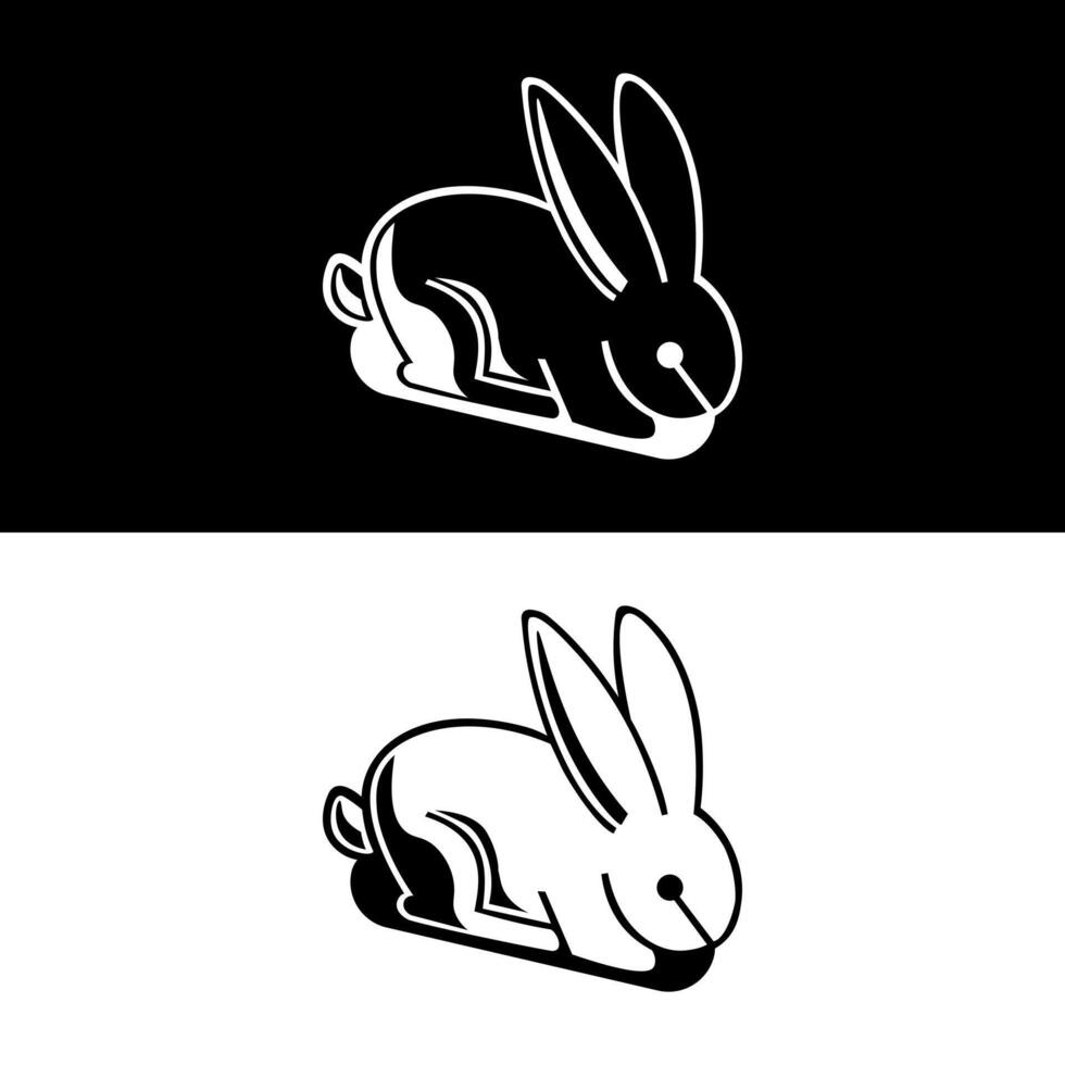 Cute abstract rabbit logo bunny in simple black and white design vector