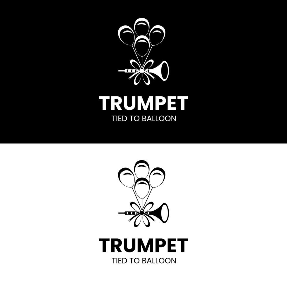Trumpet tied to flying balloon for abstract concept logo design vector