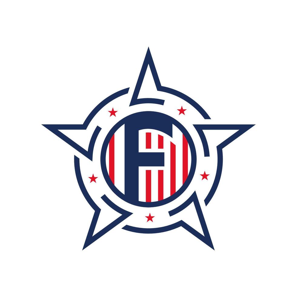American Patriotic F Logo with Star and Flag. Letter F Patriotic Logo Design vector