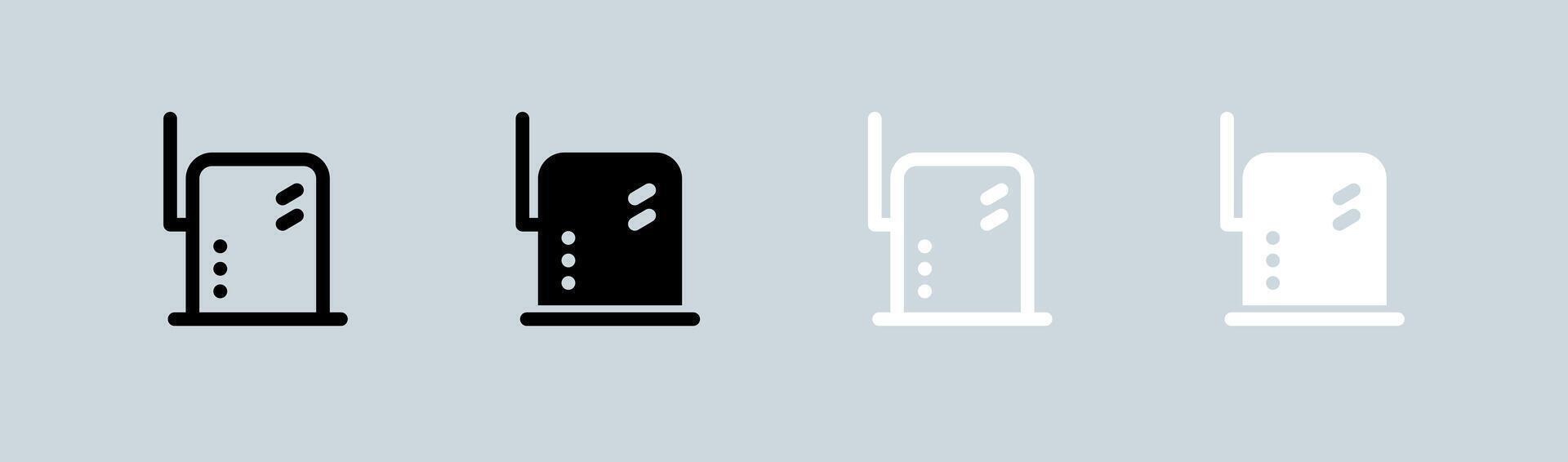 Router icon set in black and white. Network connection signs illustration. vector