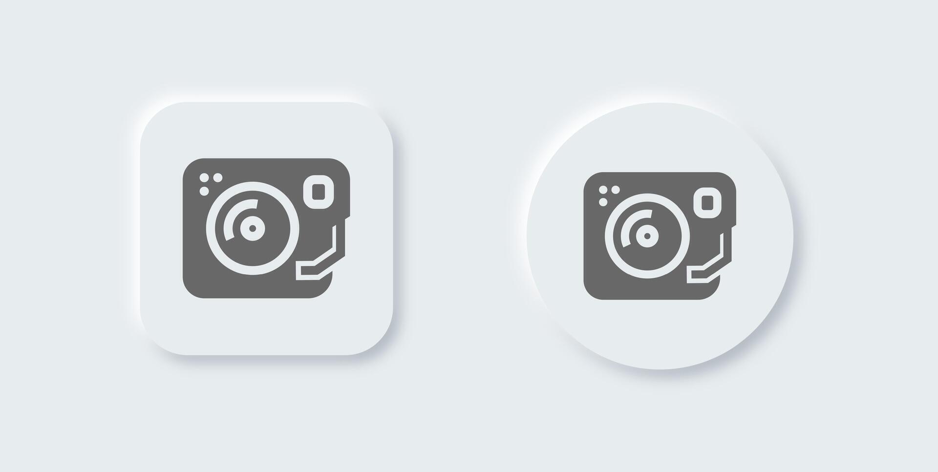Turntable solid icon in neomorphic design style. Dj signs illustration. vector