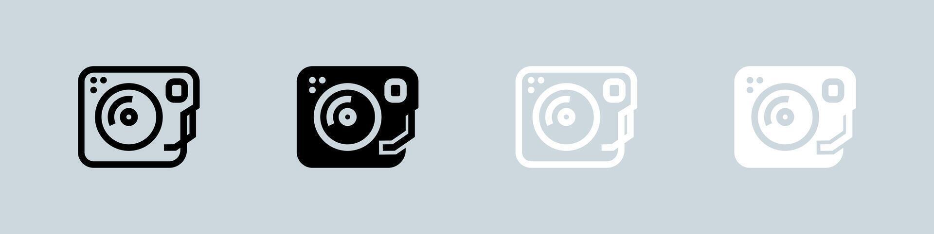 Turntable icon set in black and white. Dj signs illustration. vector