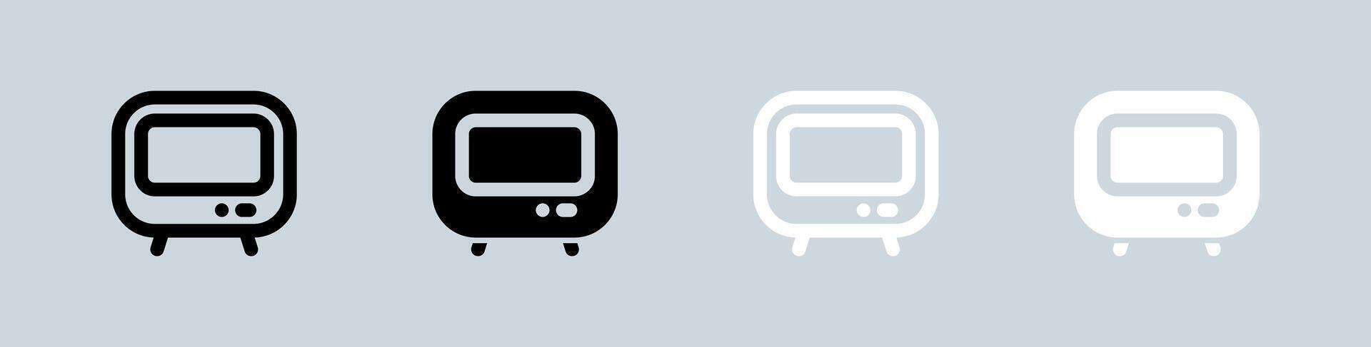 Television icon set in black and white. Retro tv signs illustration. vector