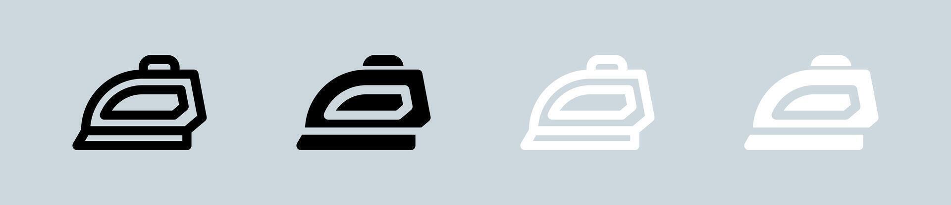 Iron clothes icon set in black and white. Laundry signs illustration. vector