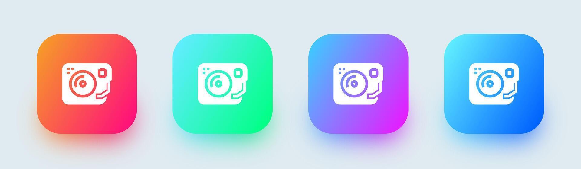 Turntable solid icon in square gradient colors. Dj signs illustration. vector