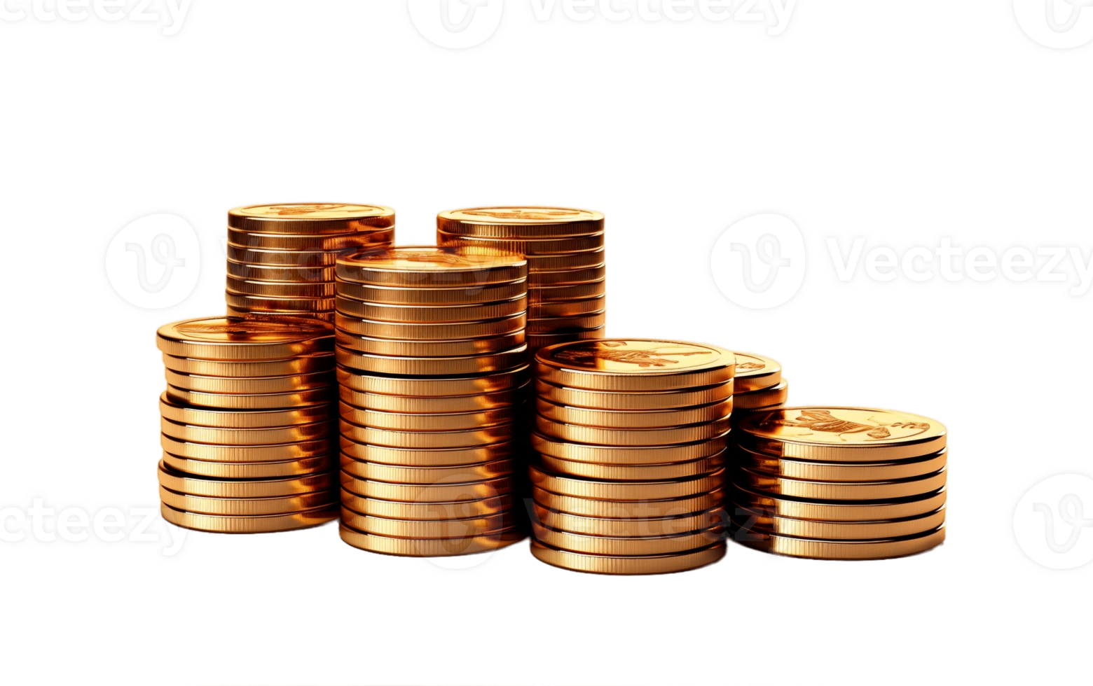Stacks of Shiny Coins on White Transparent Background png