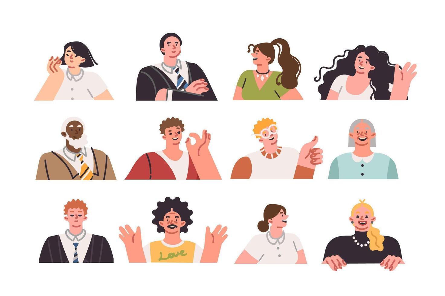 Avatars of people of different ages and nationalities, demonstrating positive mood and smile vector