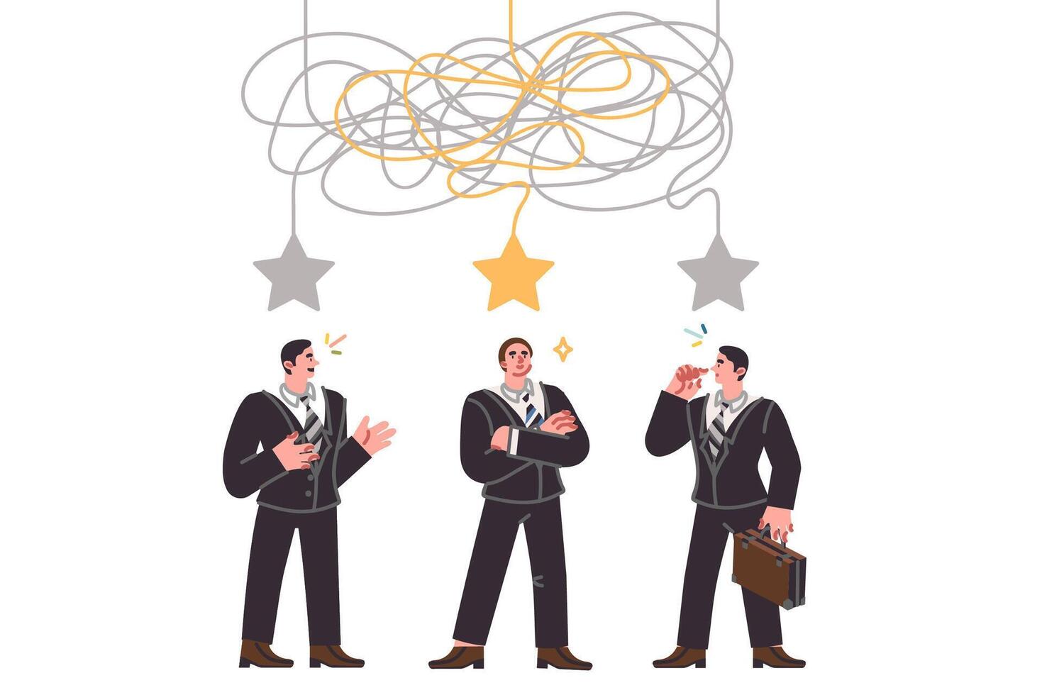 Business people congratulate colleague who was first to solve problem and achieve leadership vector