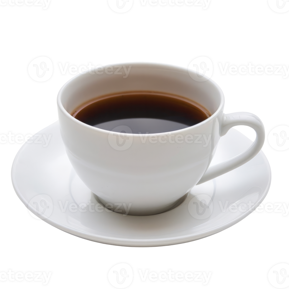 Close-up of steaming cup of black coffee in white cup and saucer png