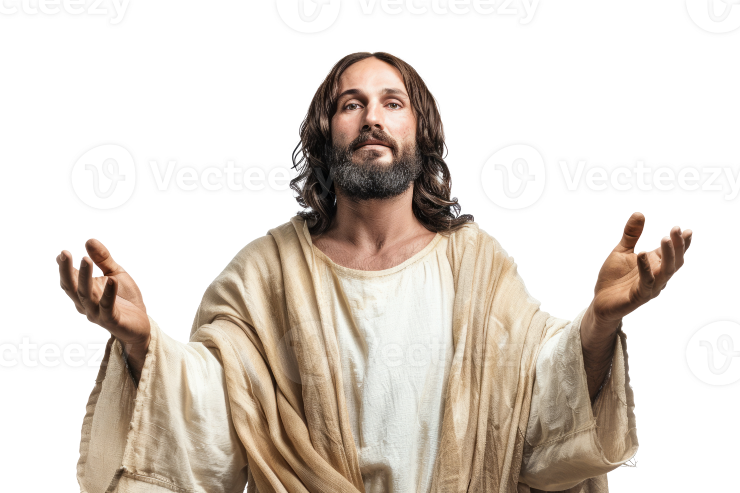 Portrait of Jesus Christ with open arms, wearing traditional robes png