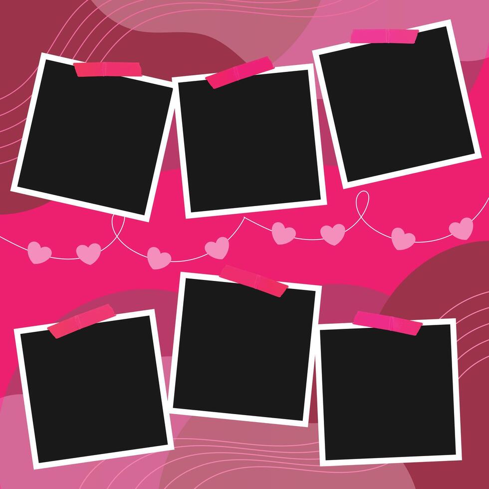 Abstract 6 photo frames collage art template background design vector