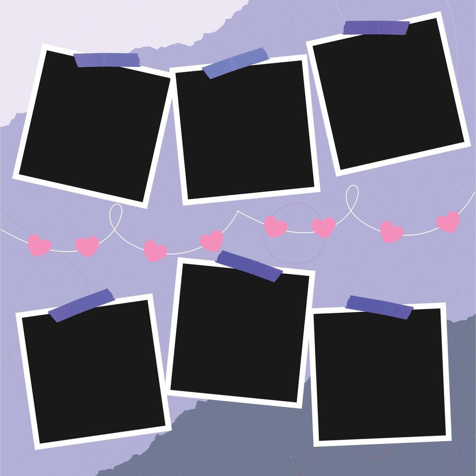 photo frames of collage art template attractive design blue color vector