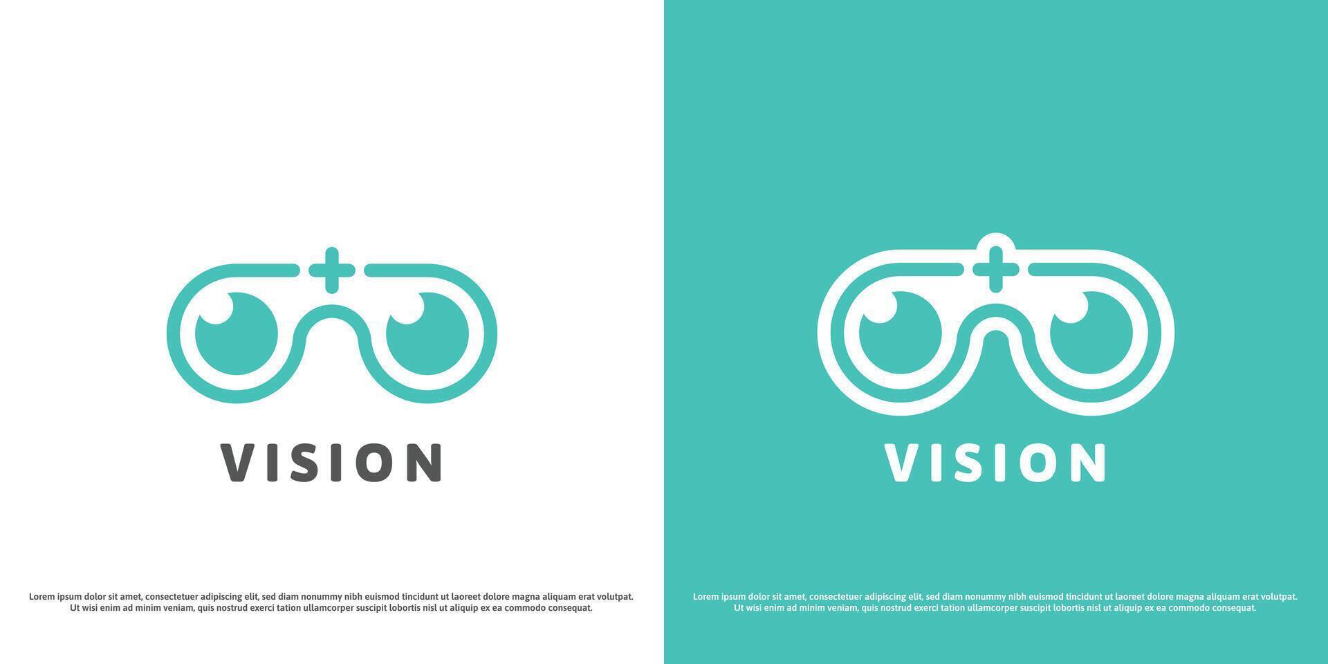 Eyeglass clinic logo design illustration. Silhouette of eye sight therapy healing health eye doctor myopic vision. Geometric abstract minimal simple flat plus icon symbol. vector