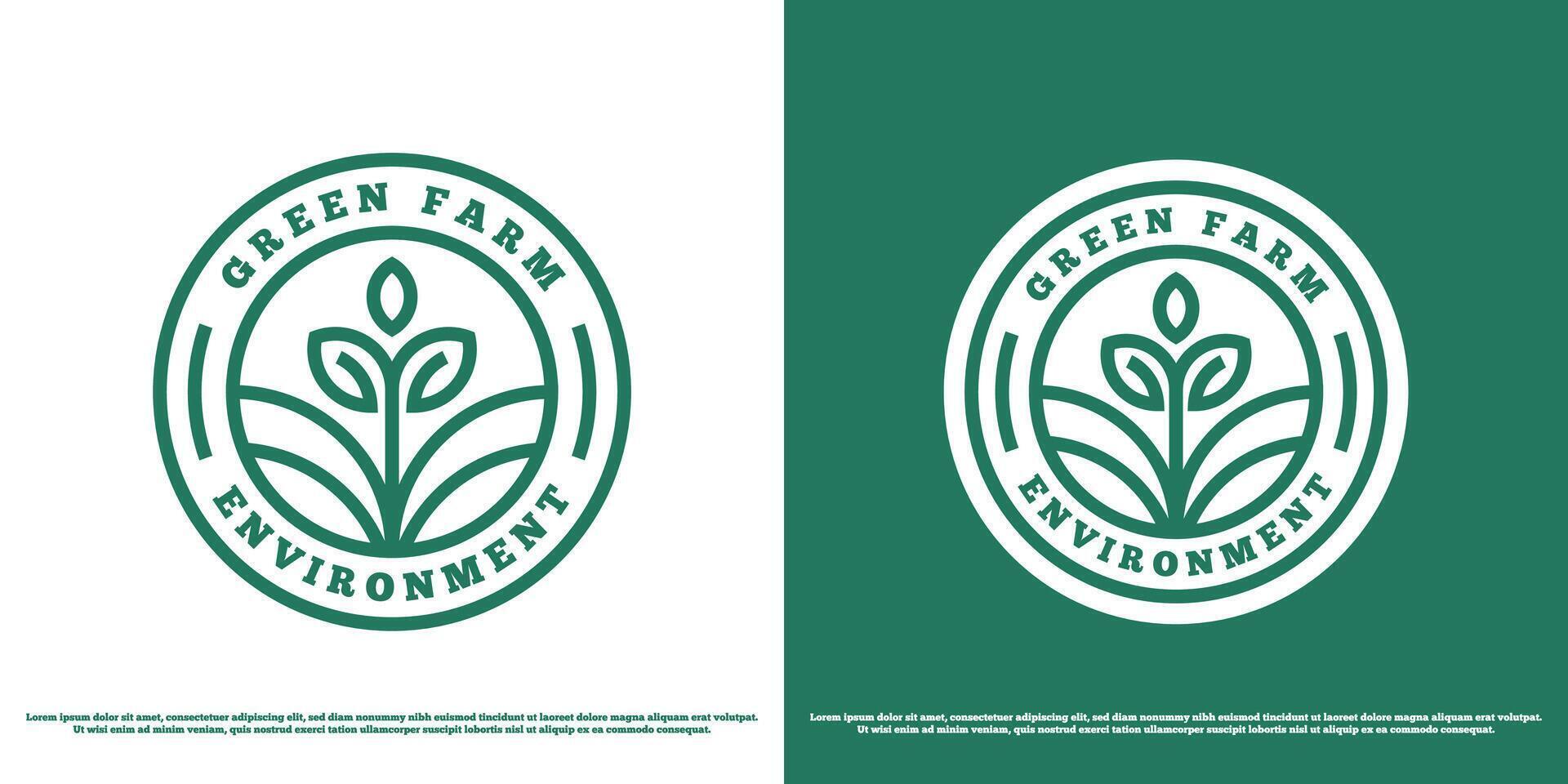 Green garden logo design illustration. Stamp green garden plants nature land leaf foliage evergreen sprout root eco park ground growth outdoor. Modern minimal linear line simple flat icon symbol. vector
