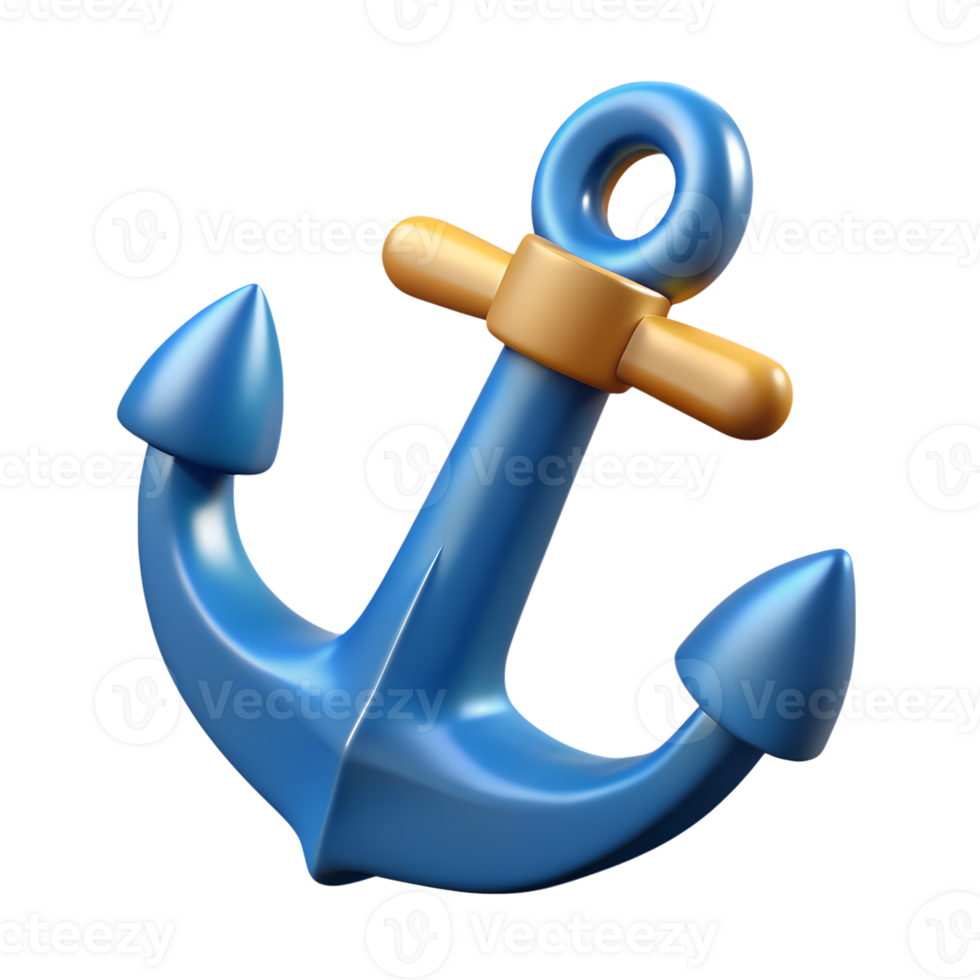 A nautical icon, a heavy metal anchor with rope, secures a ship at sea png