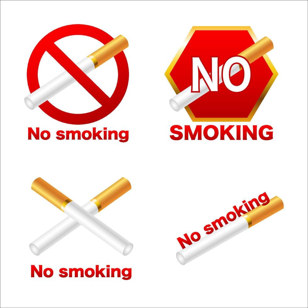 set No smoking red sign. Stop cigarettes symbol. illustration. vector