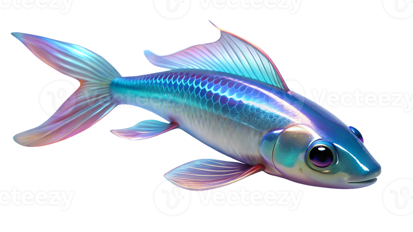 beautiful tiny neon iridescent transparent bioluminescent fish isolated on a translucent background png