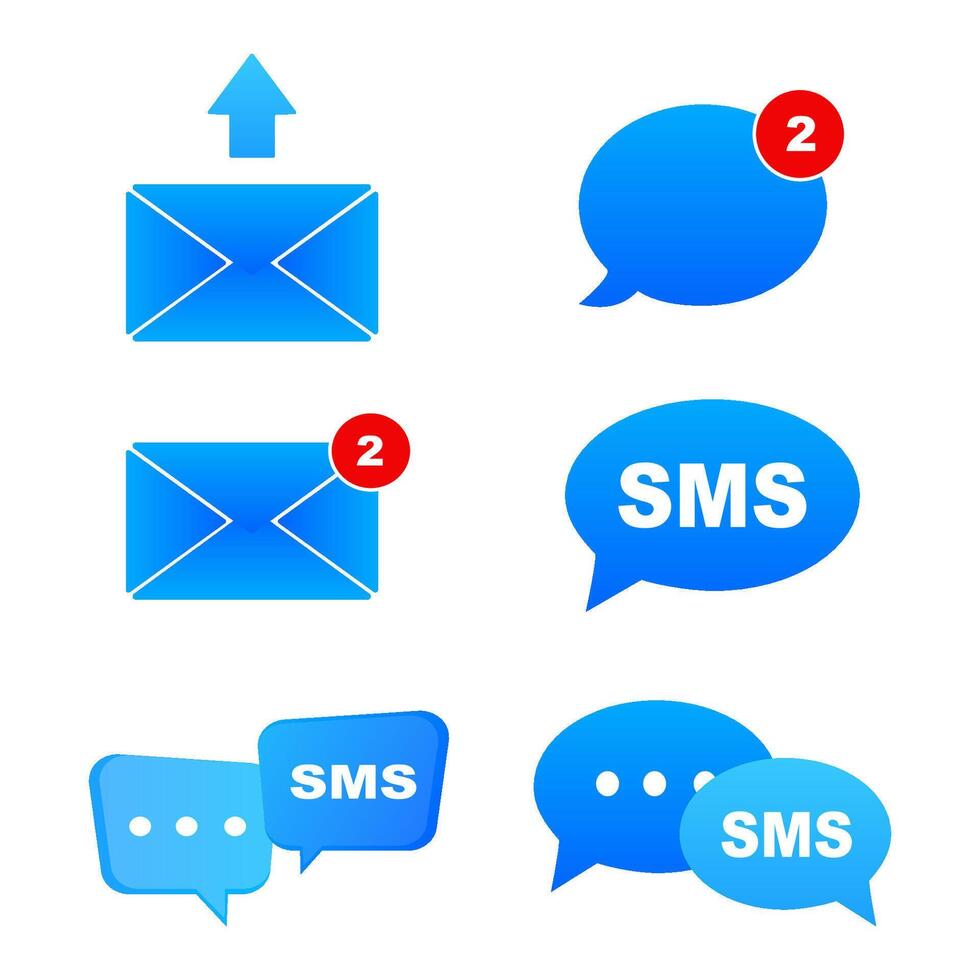 blue postal envelope icon set with new message marker isolated on white background. illustration vector