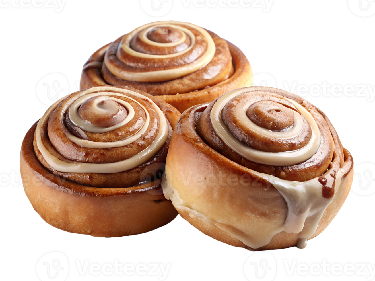 American Cinnamon Rolls Freshly baked cinnamon rolls with cream cheese icing, isolated on background png
