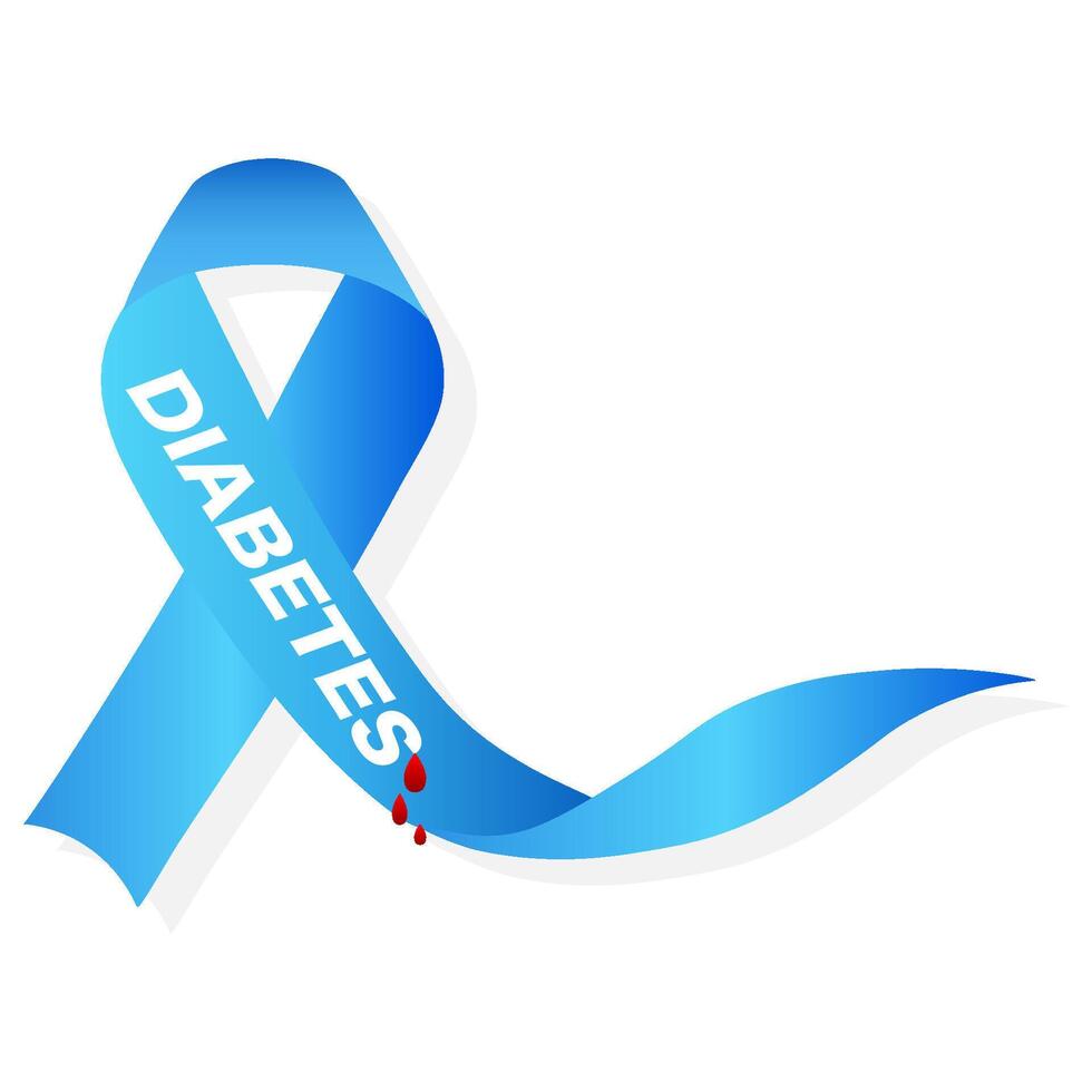 World diabetes day blue ribbon with drop of blood. illustration vector