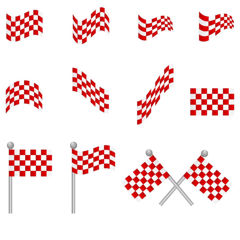set of checkered flags of red color. illustration. vector