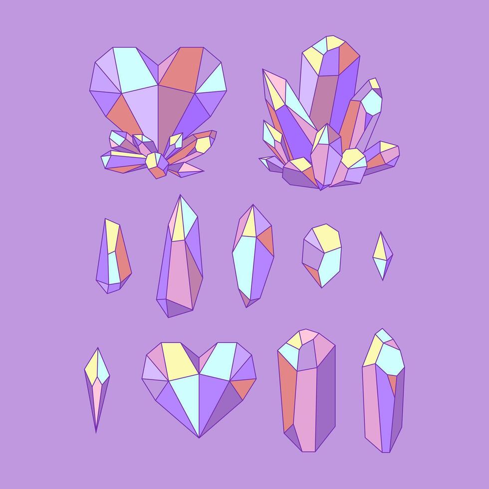 Magic Crystals and Gemstones Icons Set vector
