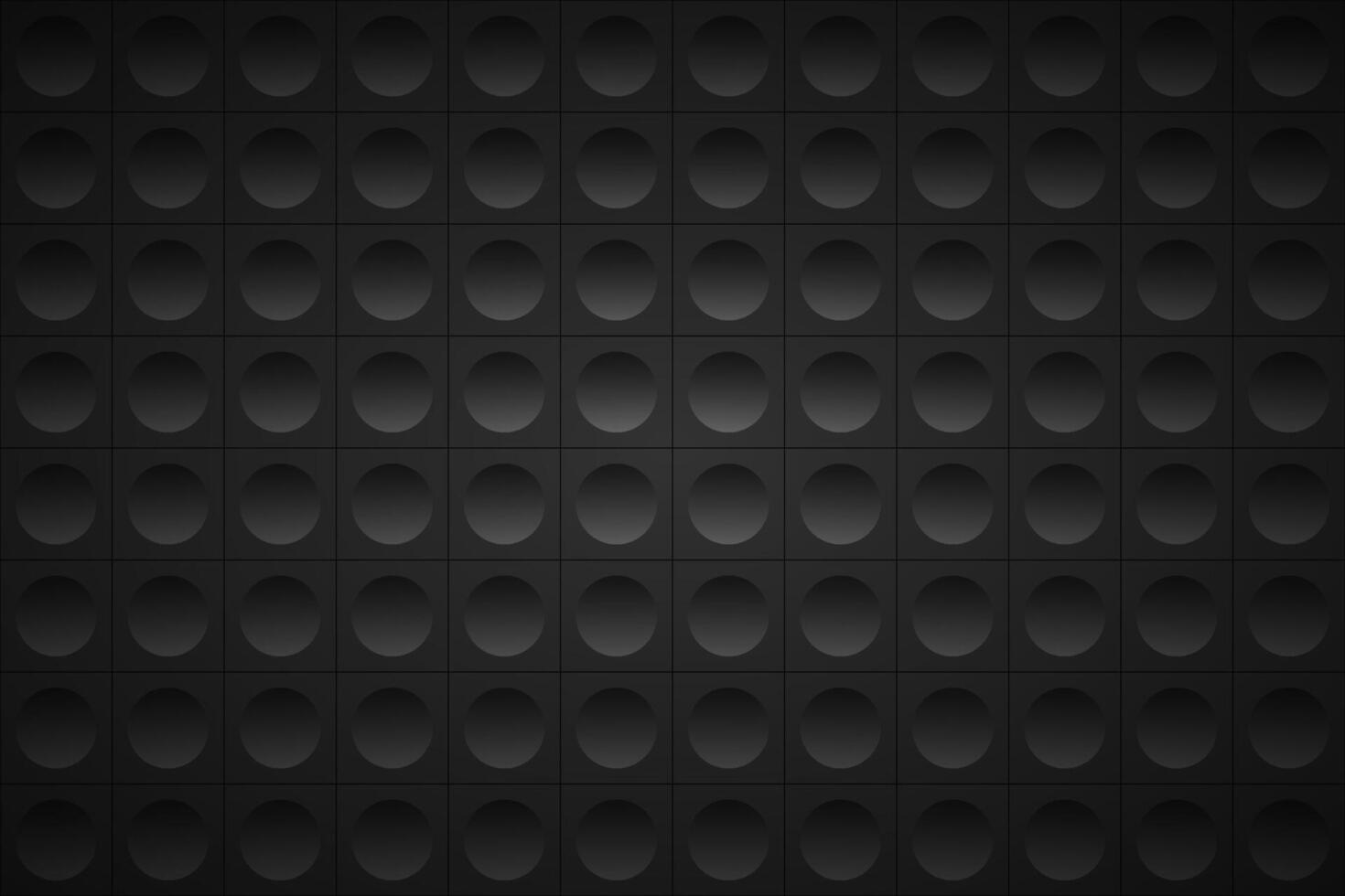 Dark grey abstract background. Dark squares with black circle. Perforated geometric black metallic background. Abstract material wallpaper vector