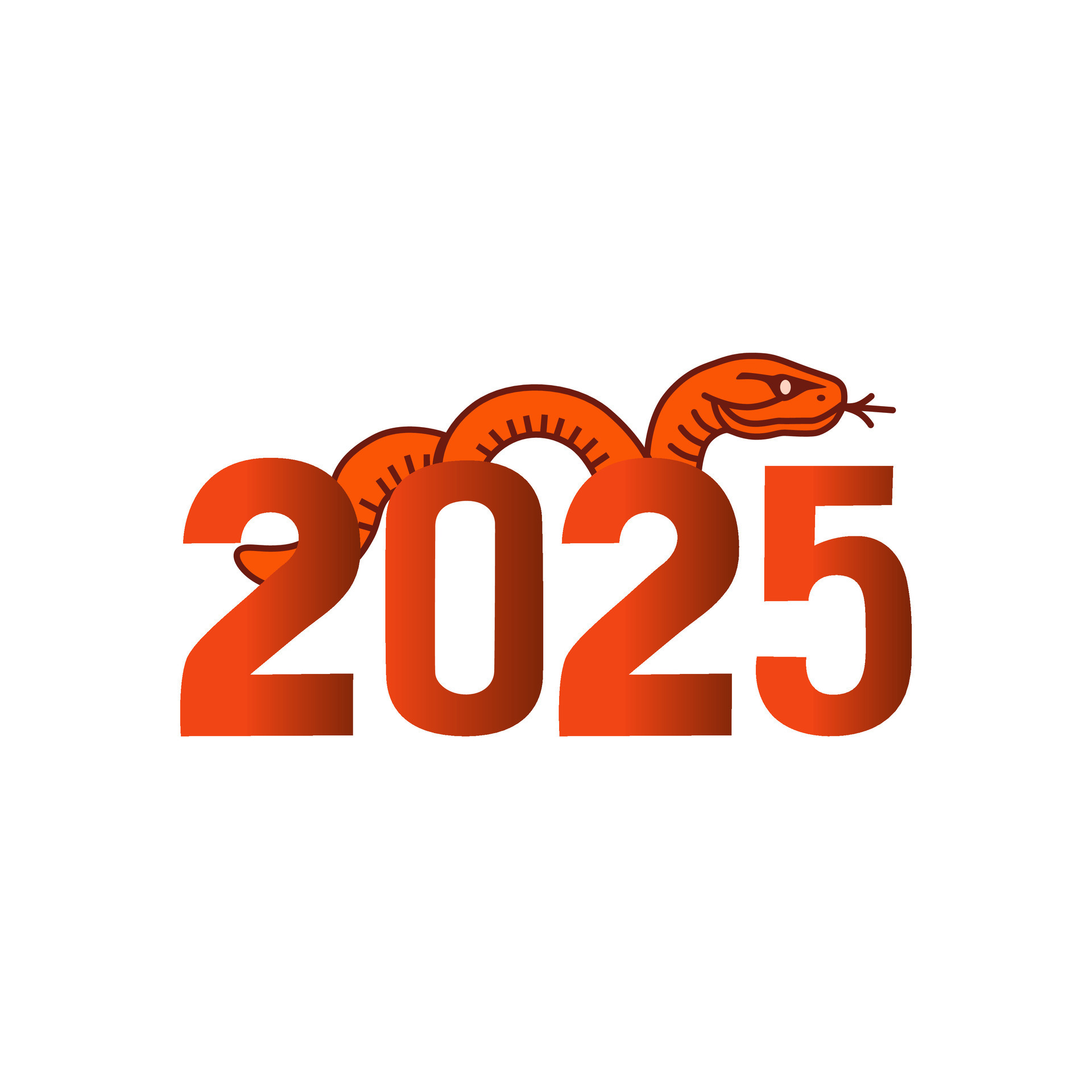 2025 snake illustration. illustration of the year 2025 with a snake intertwined through the