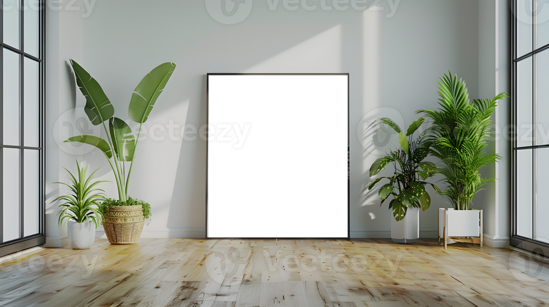Blank photo frame mockup, modern, glossy,symmetrical, reflective surface, neutral backdrop png