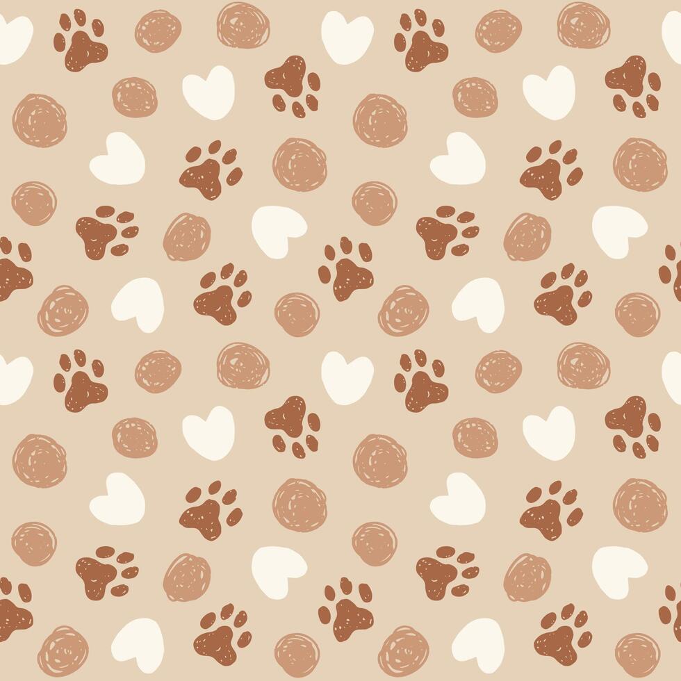 Animal paw seamless pattern. Cat, dog footprint repeat pattern with texture in black and white. Hand drawn paw print background. vector