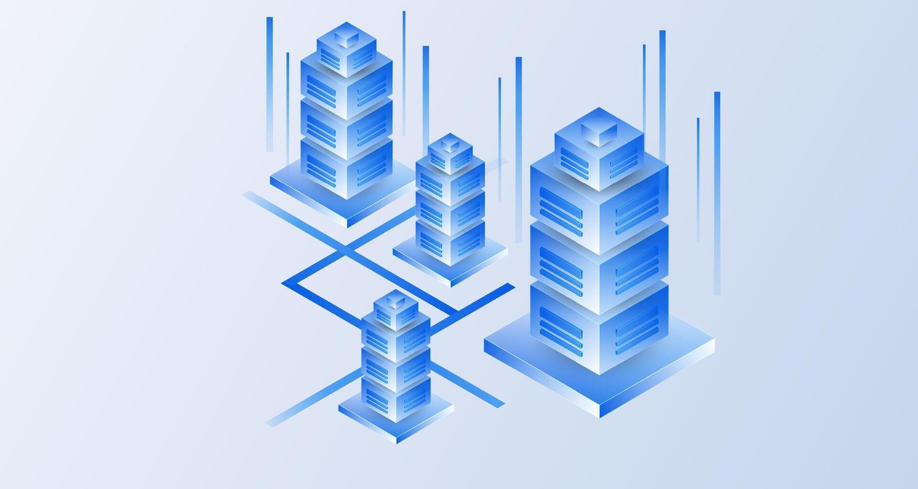 Block server racks isometric concept. Data storage and hosting, Server or data center room. Technology infrastructure illustration vector