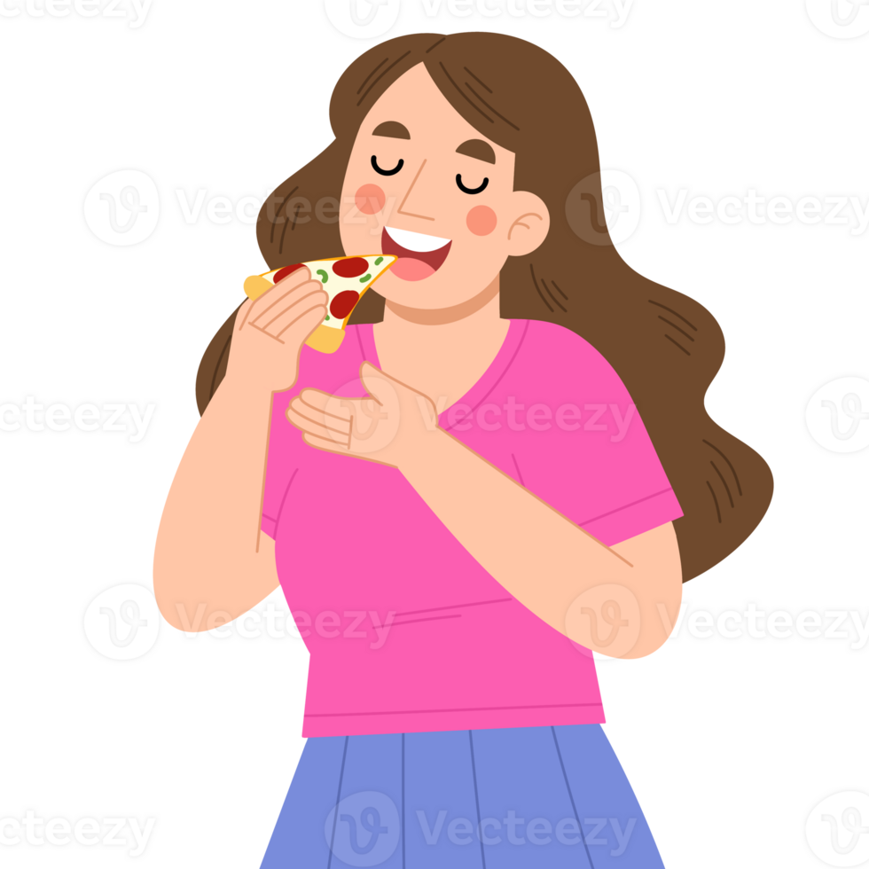 Woman eating food cartoon illustration png