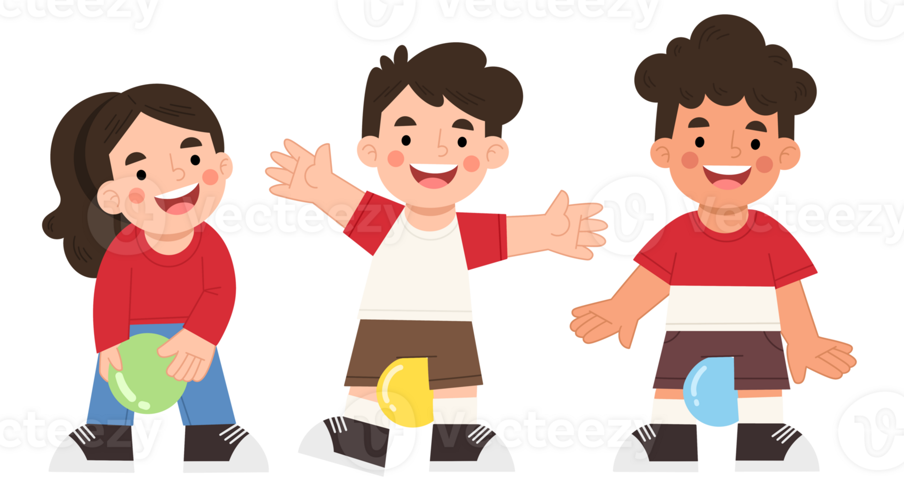 Happy children playing games cartoon illustration png