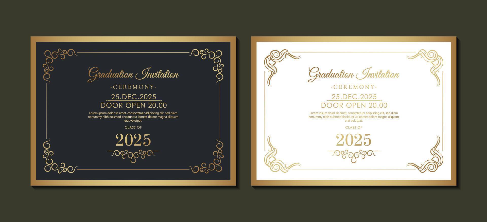 Elegant dark and gold graduation invitation template vector