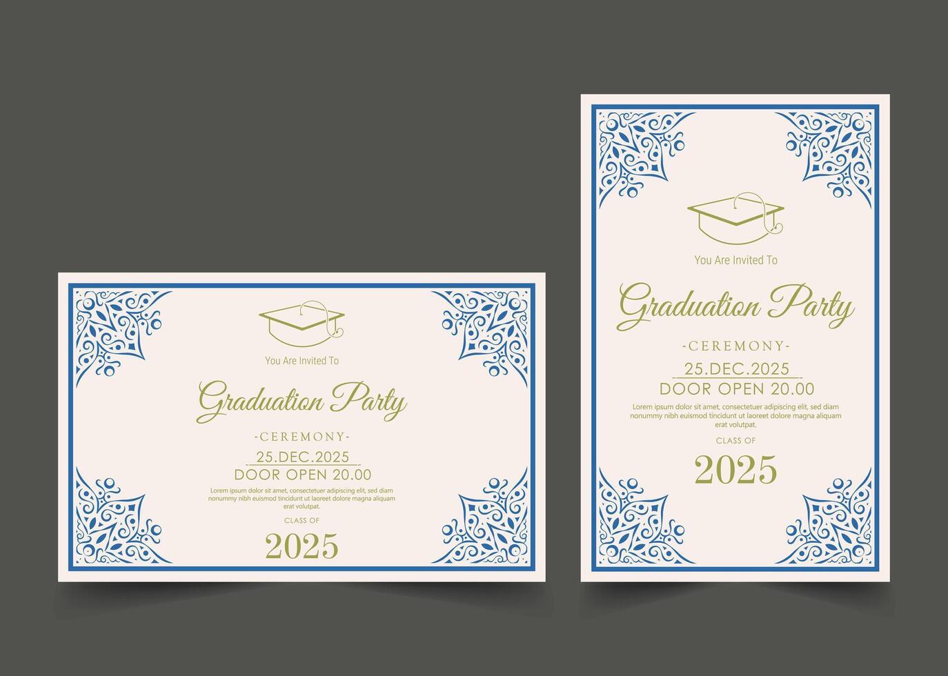 graduation invitation with ornament template vector