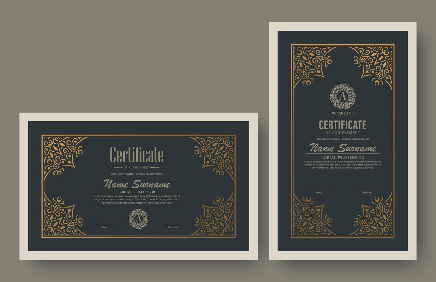 Certificate of achievement template with vintage gold border vector