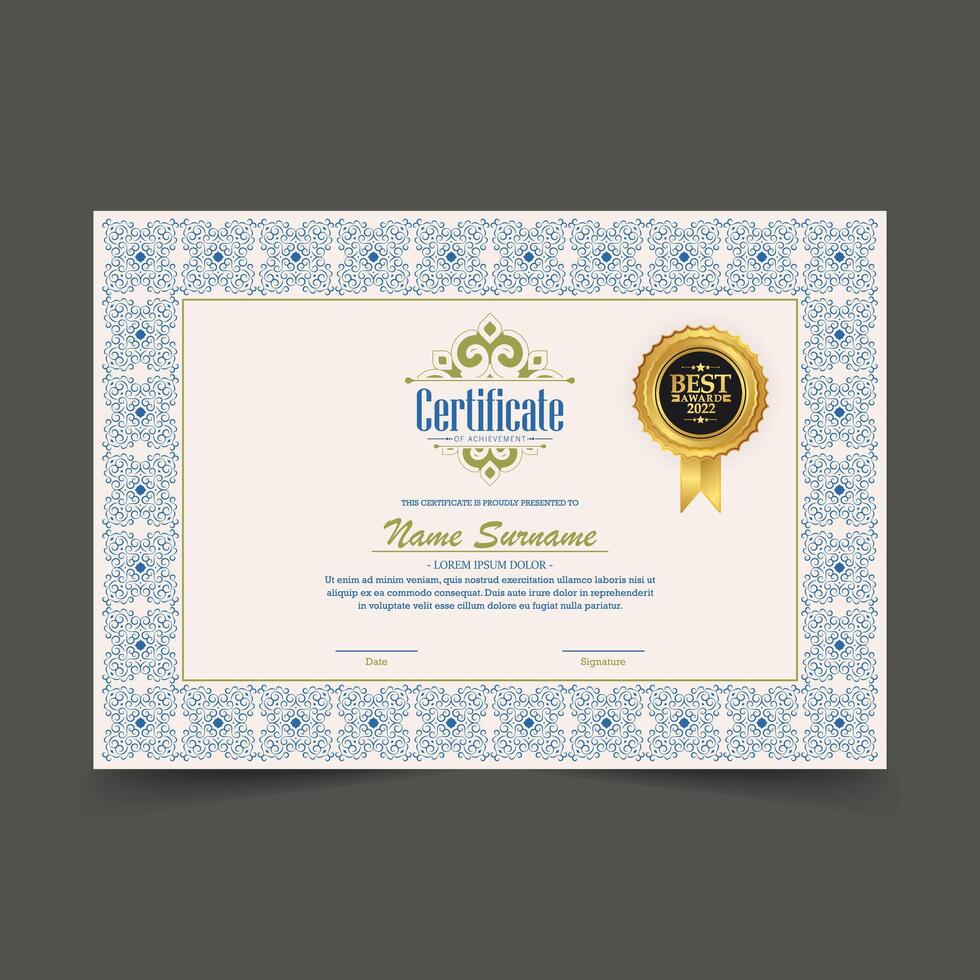 Classic certificate of achievement award template vector