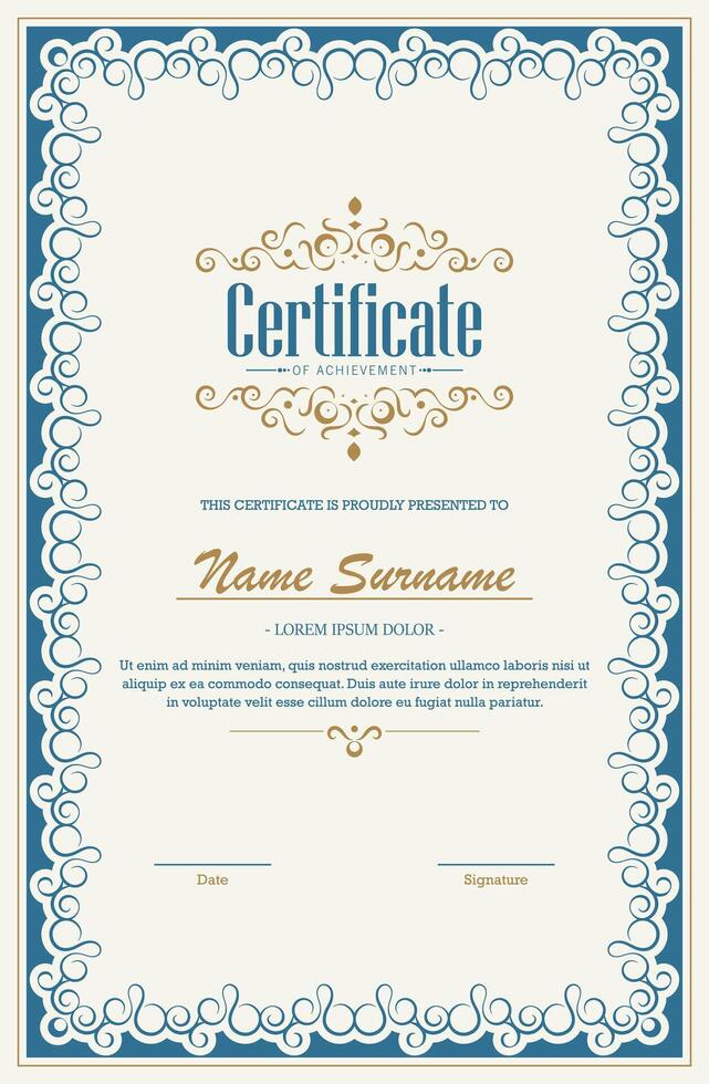 Classic certificate of achievement award template vector