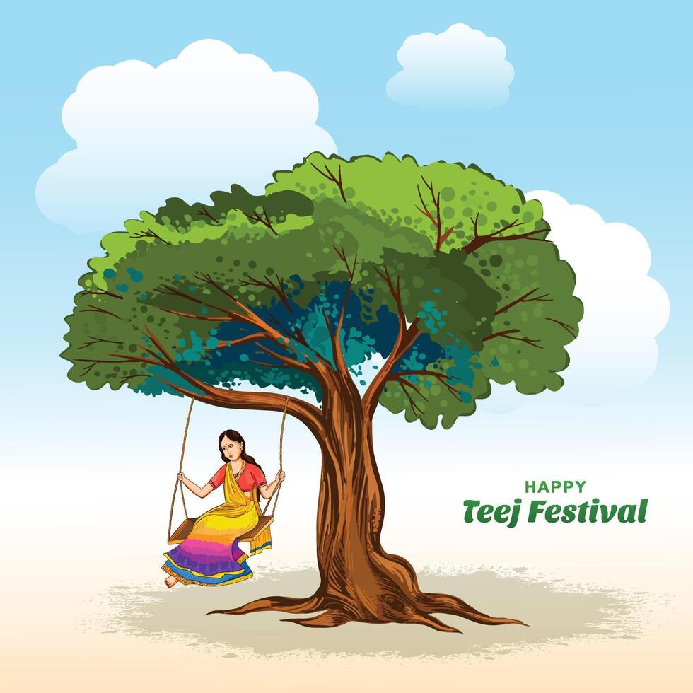 Happy hariyali teej indian festival card background vector