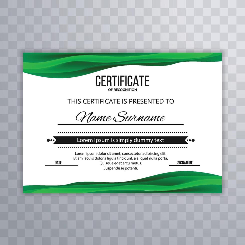 Modern elegant certificate template with green wave vector