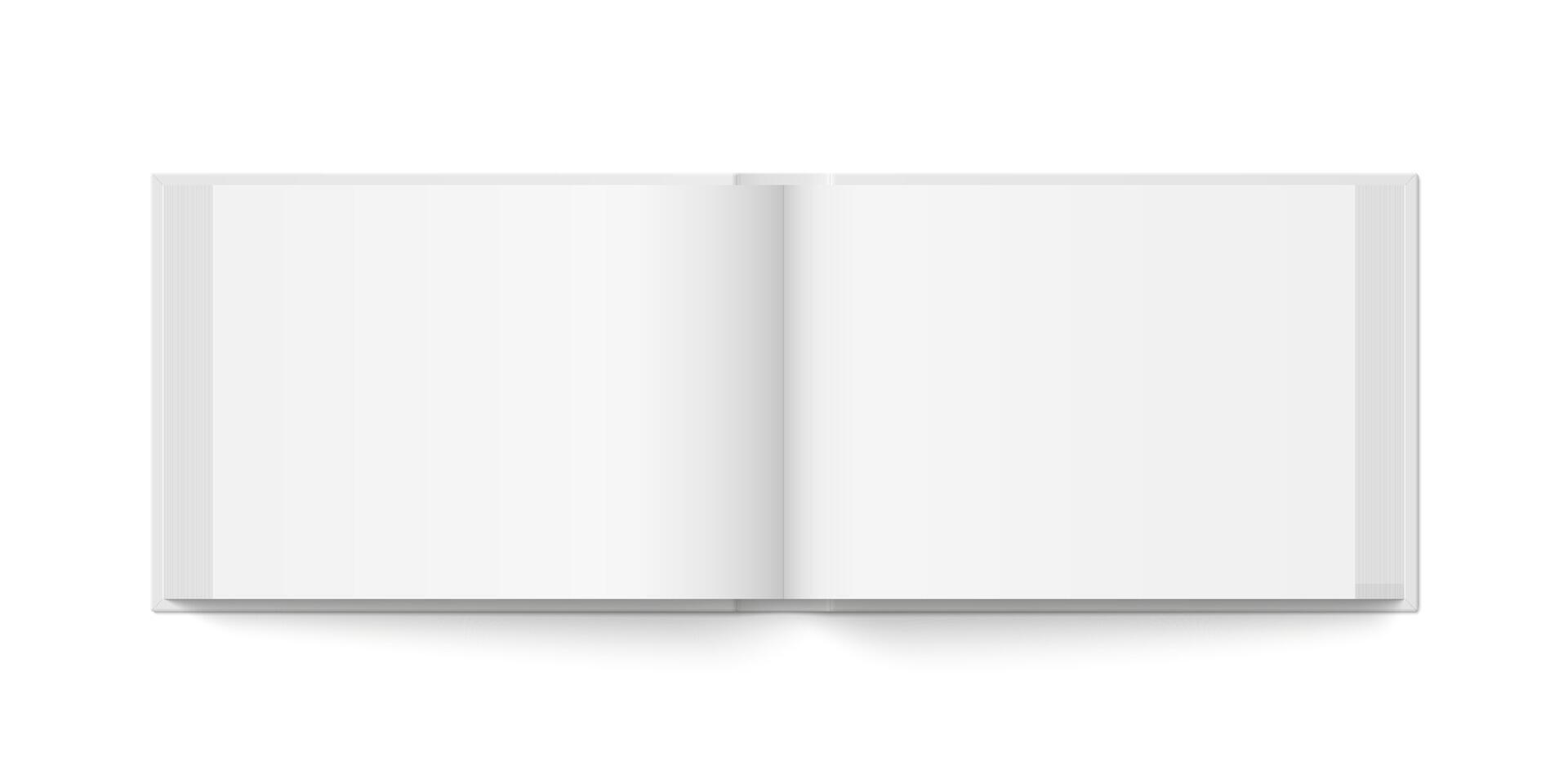 mockup of hardcover horizontal book spread with white cover isolated. Realistic book, brochure or booklet template opened on white background. 3d illustration. vector