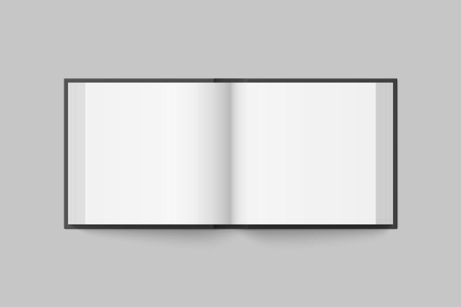 mockup of hardcover square book spread with black cover isolated. Realistic book, brochure or booklet template opened on white background. 3d illustration. vector