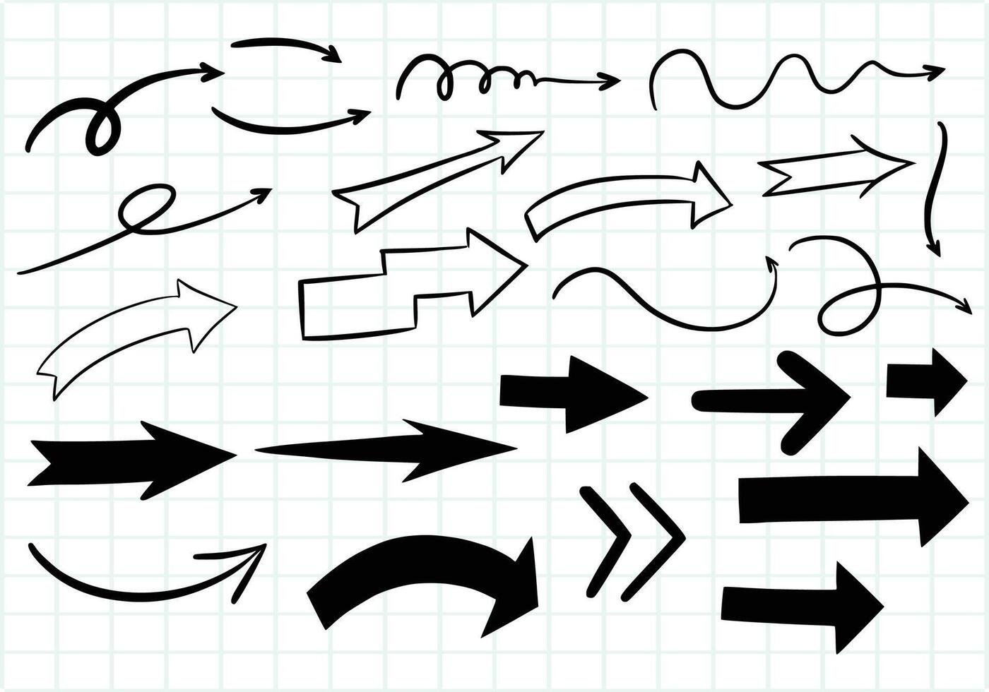 Hand draw directional arrows set sketch design vector